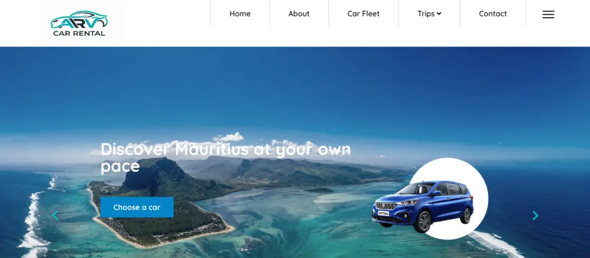 The ARV Car Rental website, built by Web-Graphix